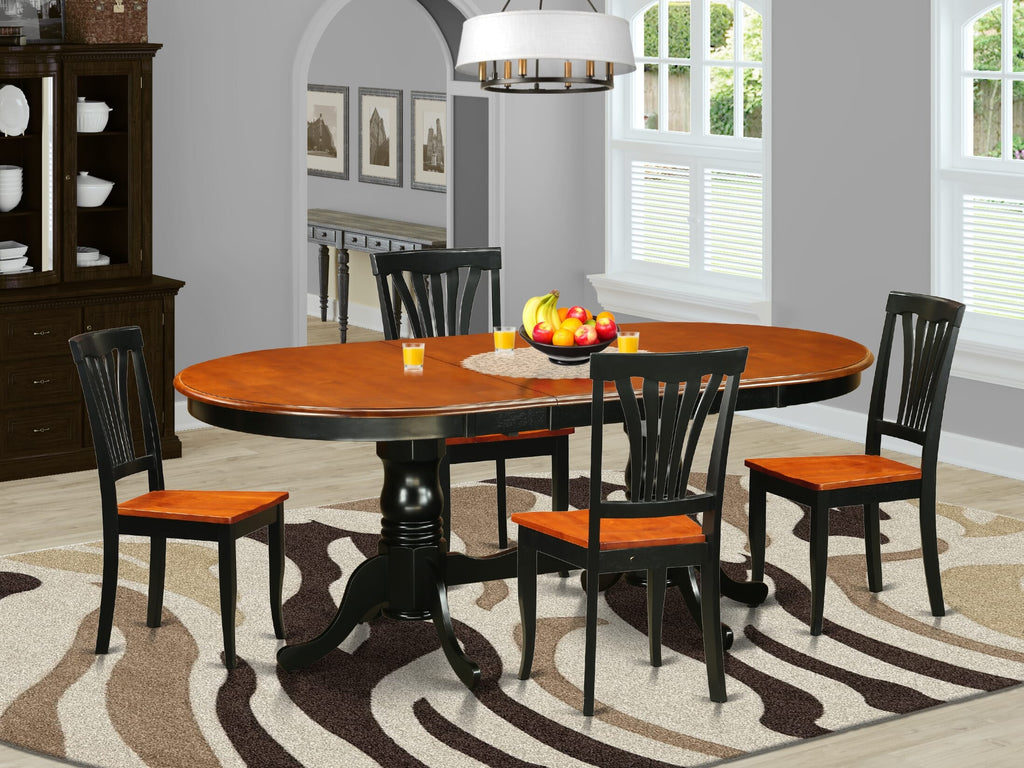 PLAV5-QJ1-N 5-Piece Dining Set Oval Extendable Table & 4 Chairs in Black & Cherry Finish, 42x78