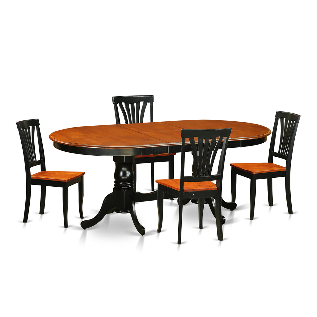 PLAV5-QJ1-N 5-Piece Dining Set Oval Extendable Table & 4 Chairs in Black & Cherry Finish, 42x78