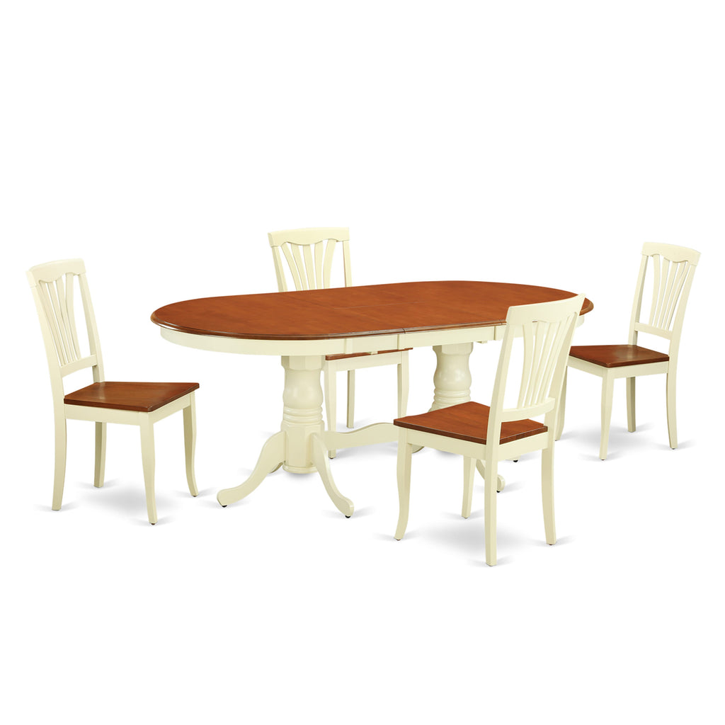 PLAV5-L1C-A 5-Piece Dining Set Oval Extendable Cherry Table with Leaf & 4 Buttermilk Chairs, 42x78