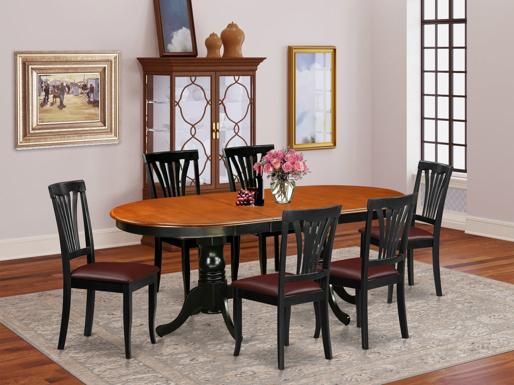 PLAV7-298-ZI Elegant 7-Piece Dining Collection Oval Table with Butterfly Leaf & 6 Chairs, Black & Cherry