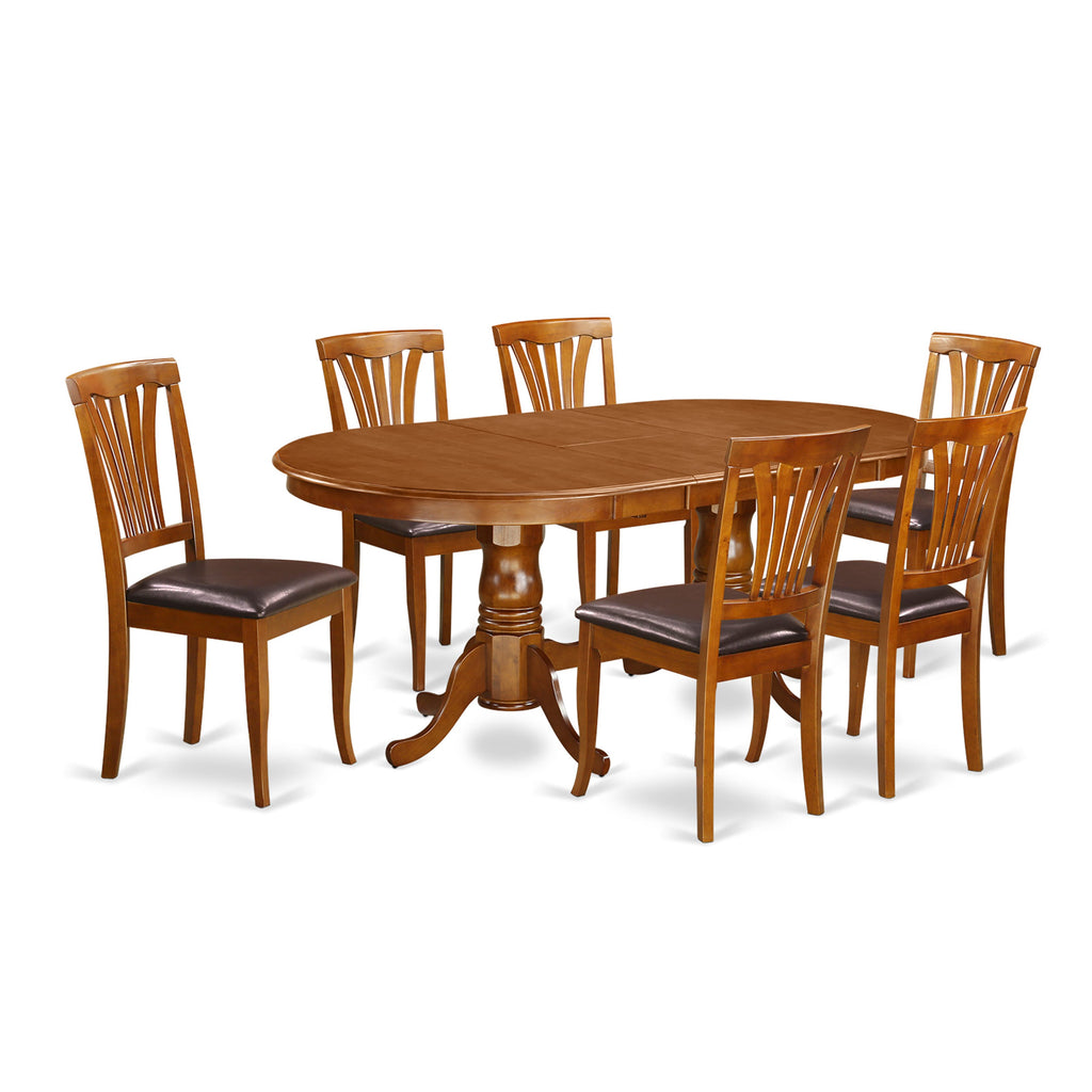 PLAV7-I1C-31 7-Piece Saddle Brown Dining Ensemble with Oval Table & Faux Leather Chairs, 42x78