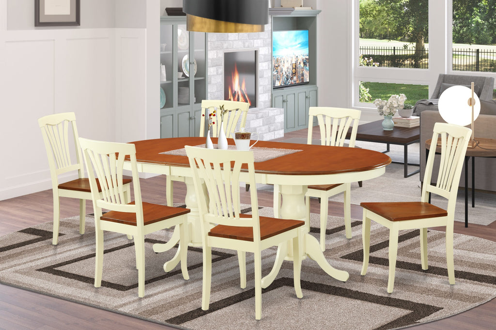 PLAV7-0H7-D 7 Piece Oval Dining Set with Leaf Extension & 6 Chairs for Rustic Charm, Buttermilk & Cherry Finish