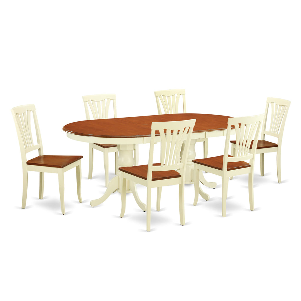 PLAV7-0H7-D 7 Piece Oval Dining Set with Leaf Extension & 6 Chairs for Rustic Charm, Buttermilk & Cherry Finish
