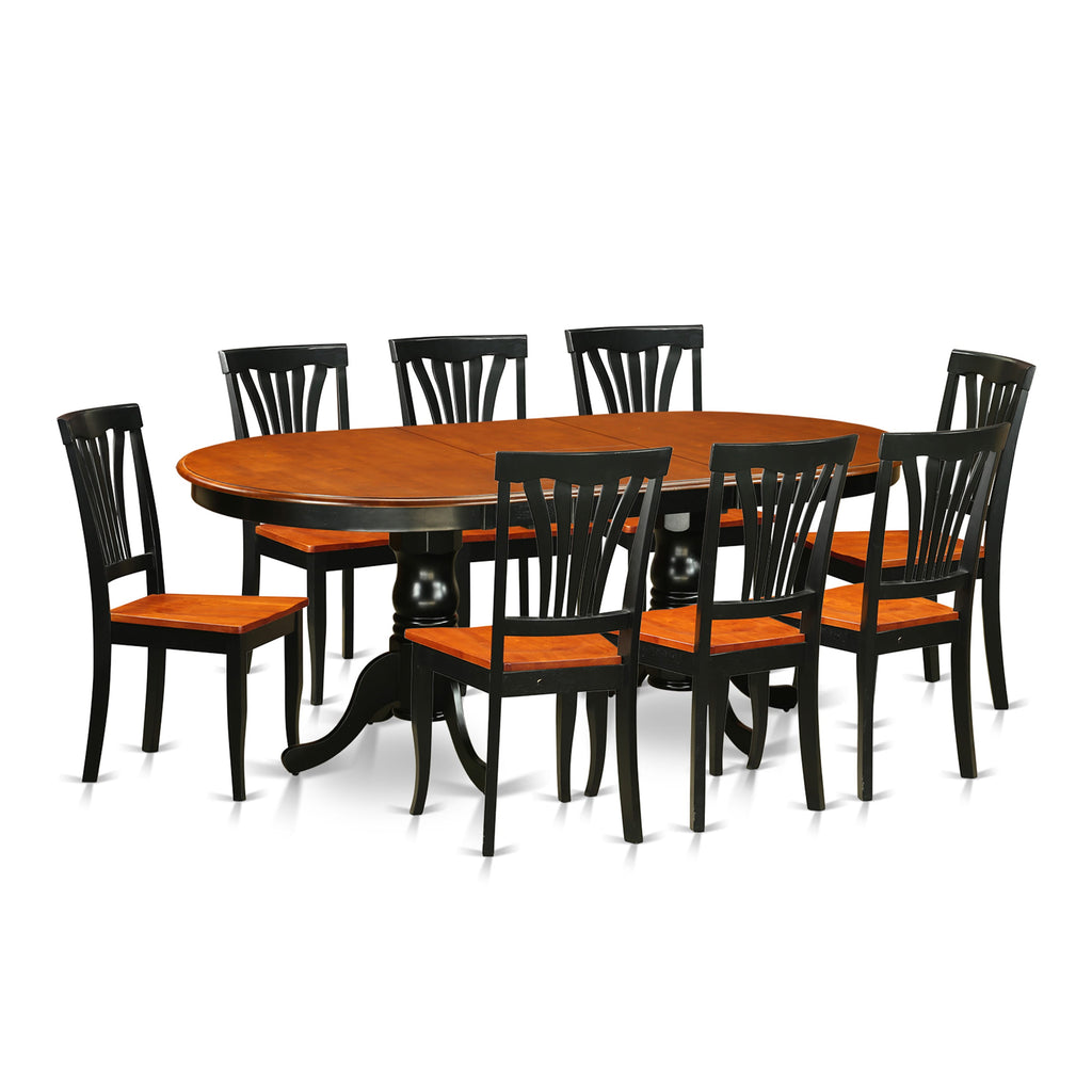 PLAV9-YBC-5 9-Piece Oval Dining Set with Butterfly Leaf and Eight Chairs, Black and Cherry, 42x78 Dimensions