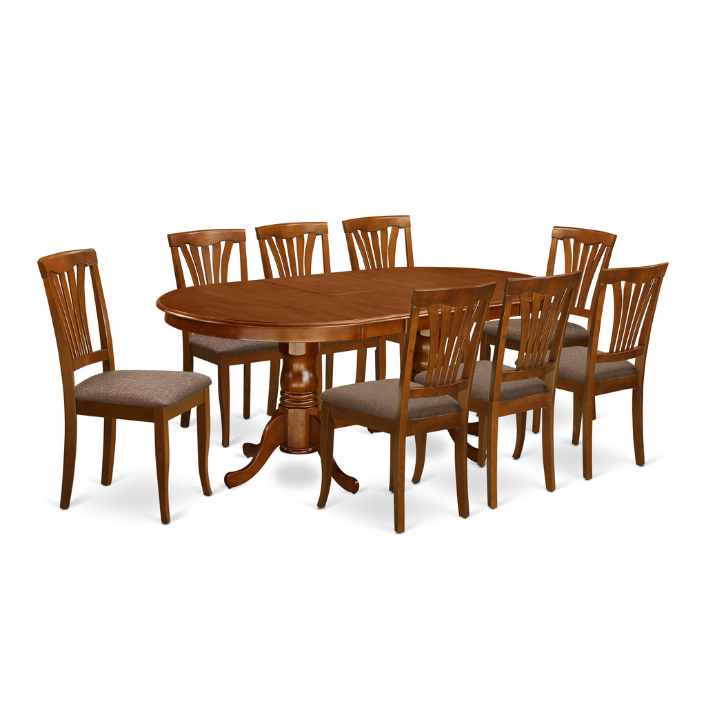 PLAV9-Q3C-G 9-Piece Oval Dining Set with Butterfly Extension and 8 Upholstered Chairs, Brown