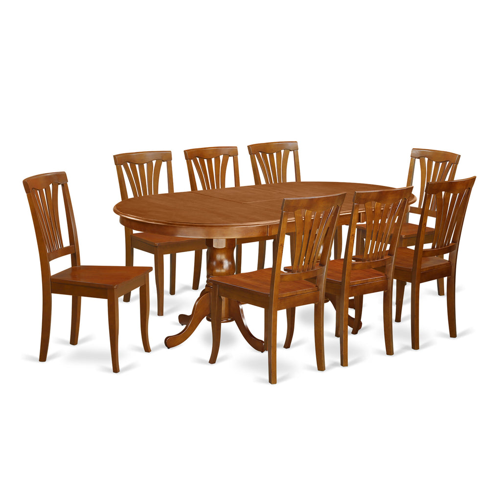 PLAV9-EDQ-2 Elegant 9-Piece Dining Set with Expandable Oval Table & 8 Chairs, Saddle Brown Finish, 42x78