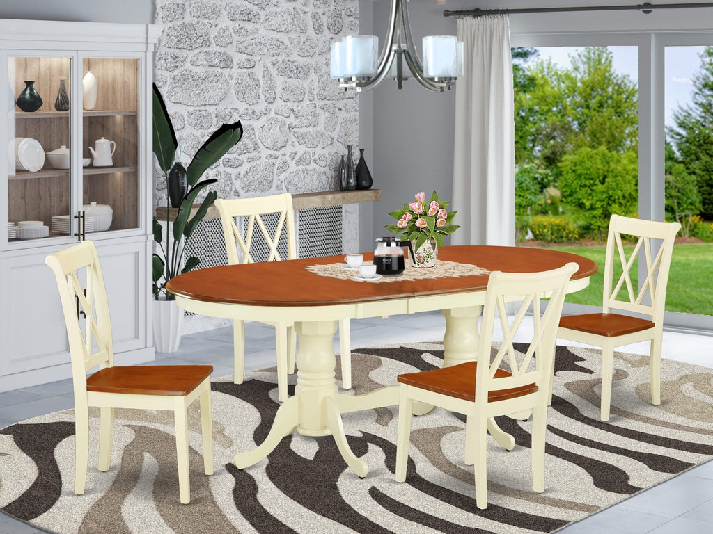 PLCL5-3U8-K 5-Piece Dining Collection - Oval Buttermilk and Cherry Table with Four Chairs