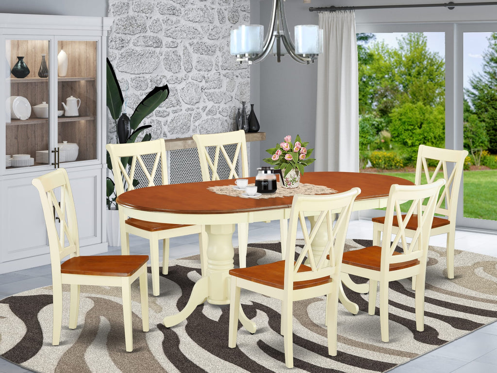 Dining Set PLCL7-LFJ-P with Oval Table and Six Chairs in Buttermilk & Cherry Finish, Ideal for Kitchen or Dining Room Decor