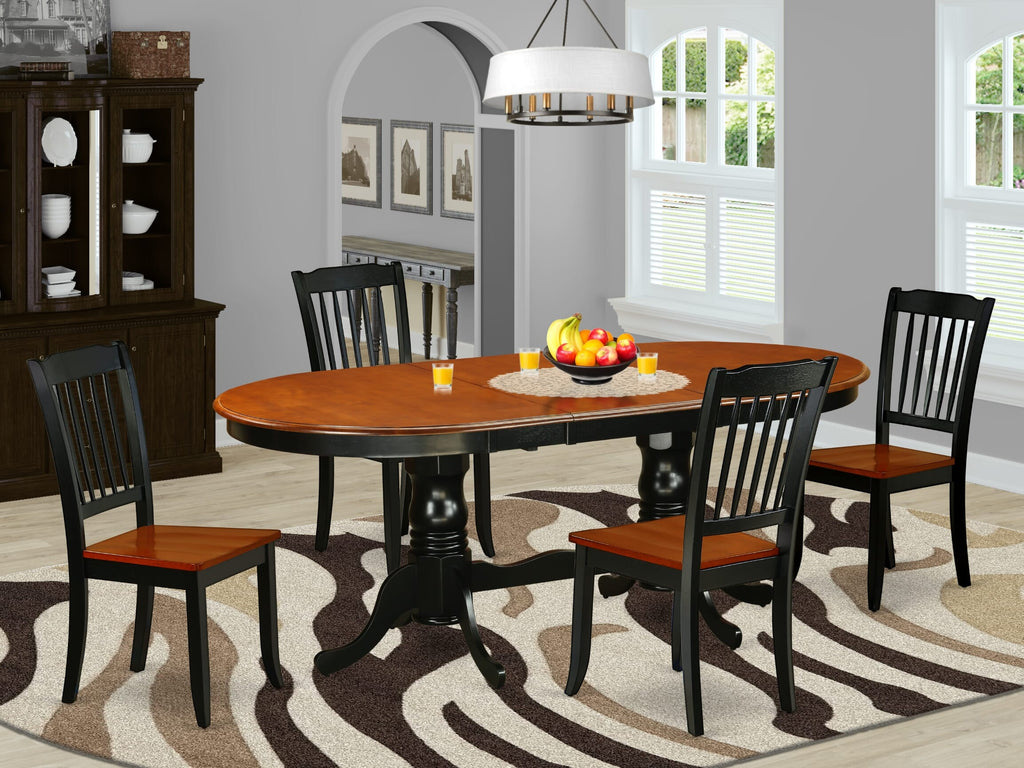 PLDA5-5LO-N 5-Piece Dining Ensemble with Oval Table, Butterfly Leaf & 4 Stylish Seats in Dual Tones