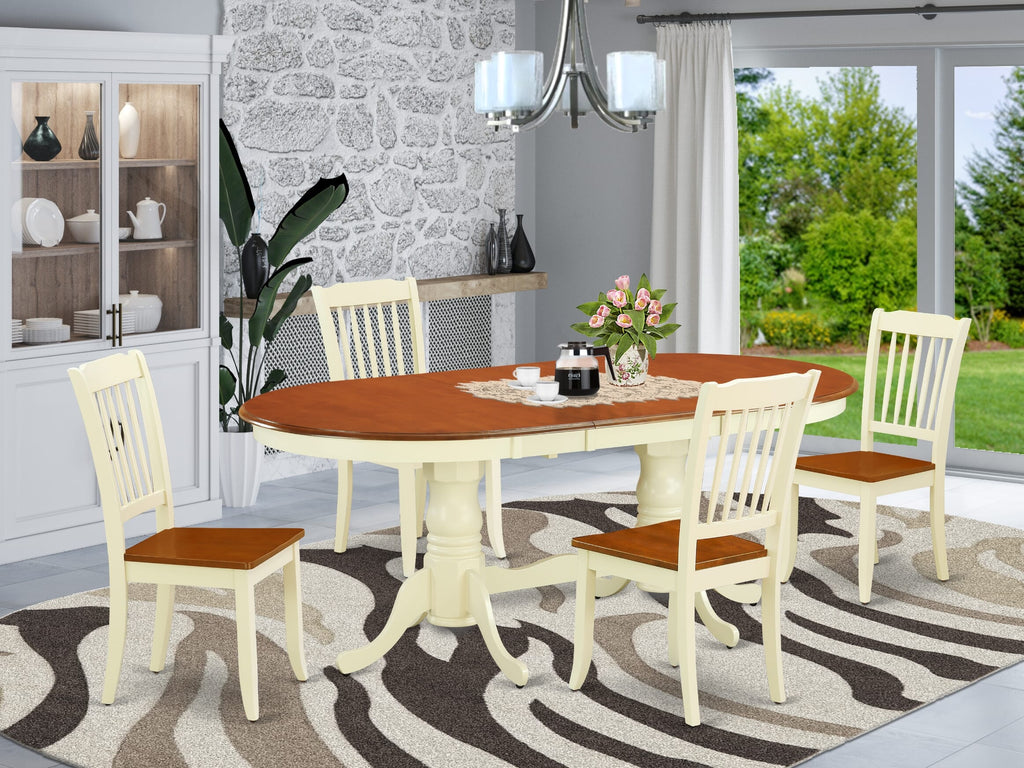 PLDA5-CCH-F Dining Set 5-Piece Oval Kitchen Table with Butterfly Leaf and 4 Solid Wood Seat Chairs, 42x78, Buttermilk & Cherry