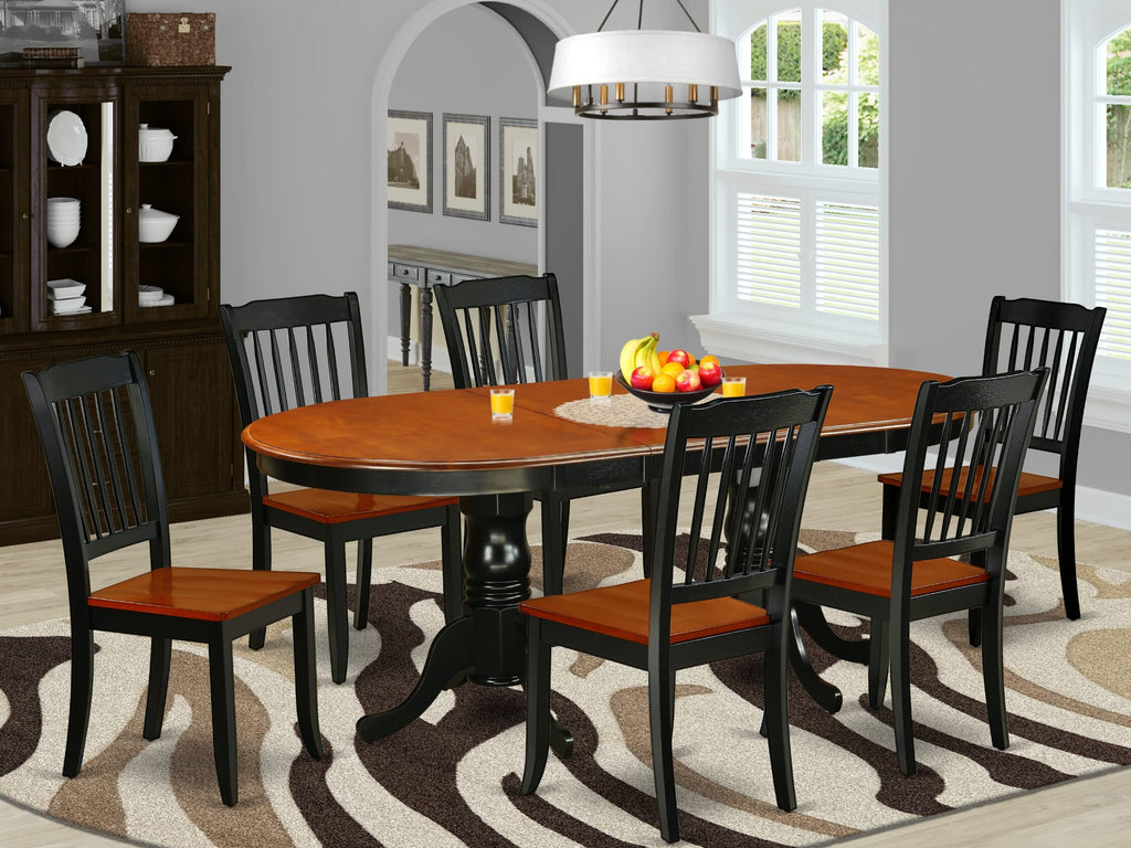 PLDA7-Y7Y-O, 7-Piece Kitchen Table Collection with Oval Expandable Table and Six Wooden Chairs, Black & Cherry, 42x78