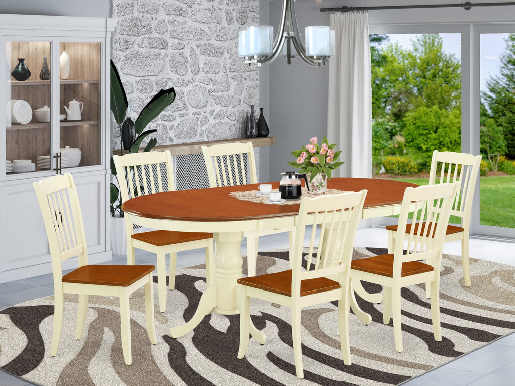 PLDA7-VNQ-2 7-Piece Dining Ensemble with Oval Table & Butterfly Leaf, 6 Chairs, Buttermilk & Cherry