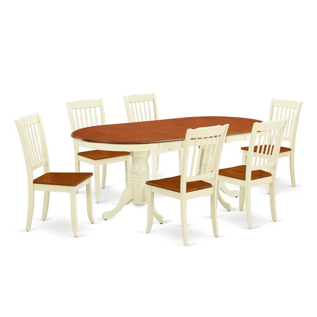 PLDA7-VNQ-2 7-Piece Dining Ensemble with Oval Table & Butterfly Leaf, 6 Chairs, Buttermilk & Cherry