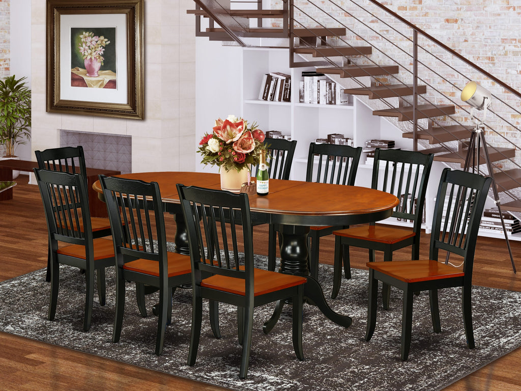 PLDA9-MY4-W 9-Piece Dining Set Featuring an Oval Extendable Table and 8 Chairs, Black & Cherry Finish