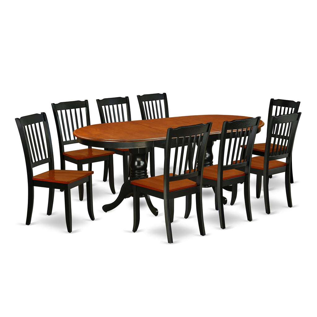 PLDA9-MY4-W 9-Piece Dining Set Featuring an Oval Extendable Table and 8 Chairs, Black & Cherry Finish