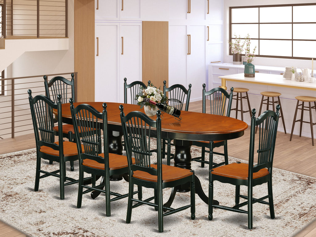 PLDO9-SF8-U 9-Piece Dining Ensemble with Oval Extendable Table and 8 Chairs in Cherry & Black Finish