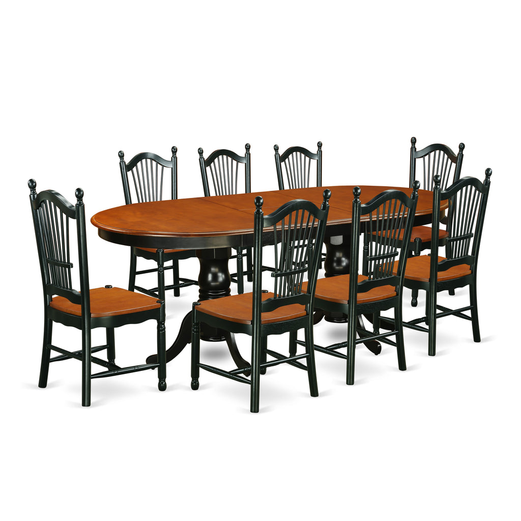 PLDO9-SF8-U 9-Piece Dining Ensemble with Oval Extendable Table and 8 Chairs in Cherry & Black Finish