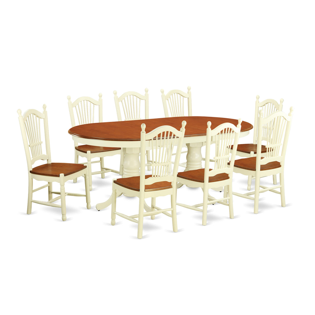 9-Piece Dining Set with Oval Table and Chairs in Buttermilk Cherry Style - PLDO9-BA5-T