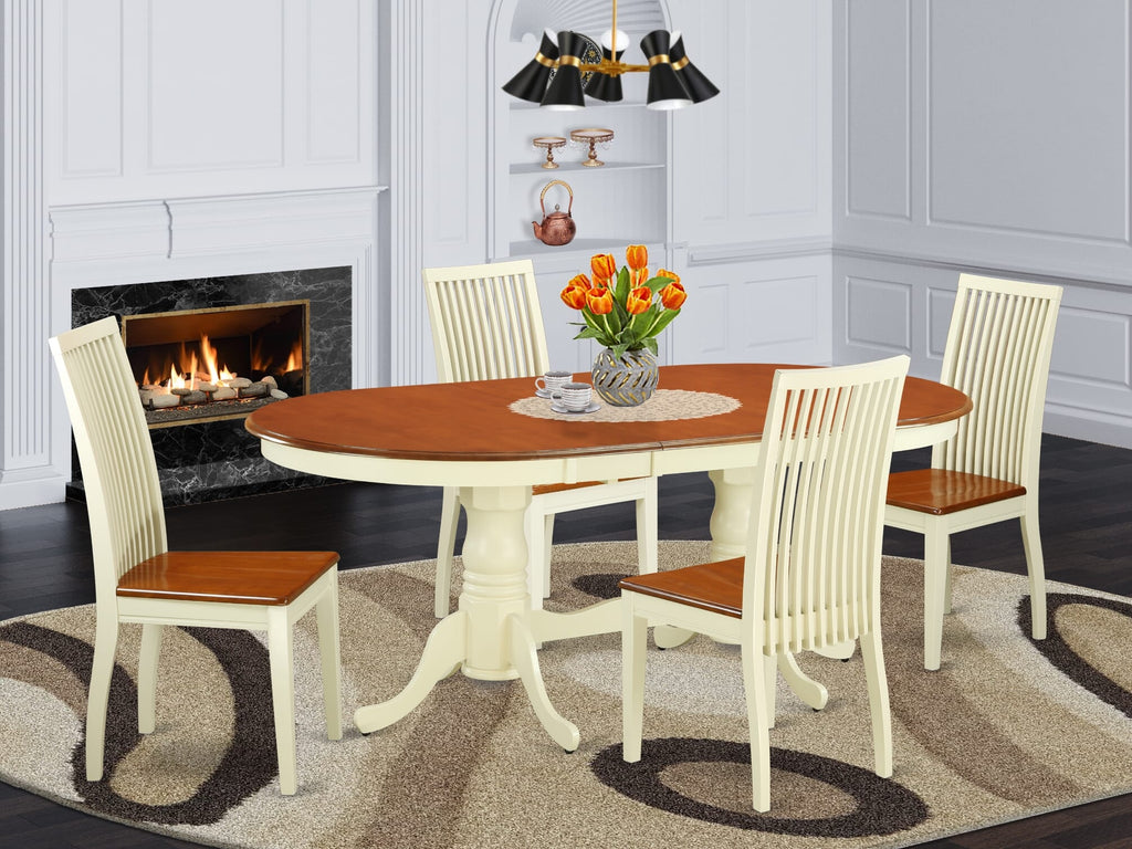 PLIP5-XP1-1 Elegant 5-Piece Dining Set 4 Comfortable Chairs & Oval Table with Butterfly Leaf, Buttermilk & Cherry Finish Delight