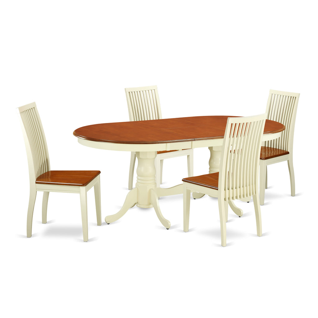 PLIP5-XP1-1 Elegant 5-Piece Dining Set 4 Comfortable Chairs & Oval Table with Butterfly Leaf, Buttermilk & Cherry Finish Delight