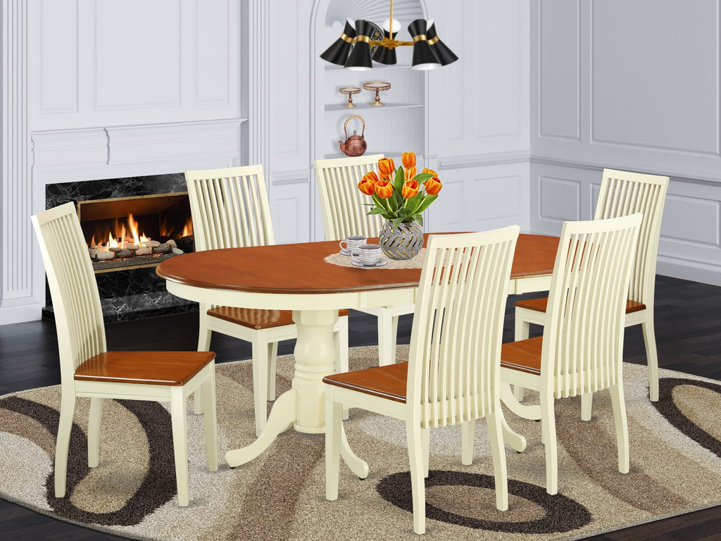 PLIP7-8HX-V 7Pc Dining Ensemble Oval Table with Butterfly Extension & Six Chairs, Buttermilk Cherry Finish