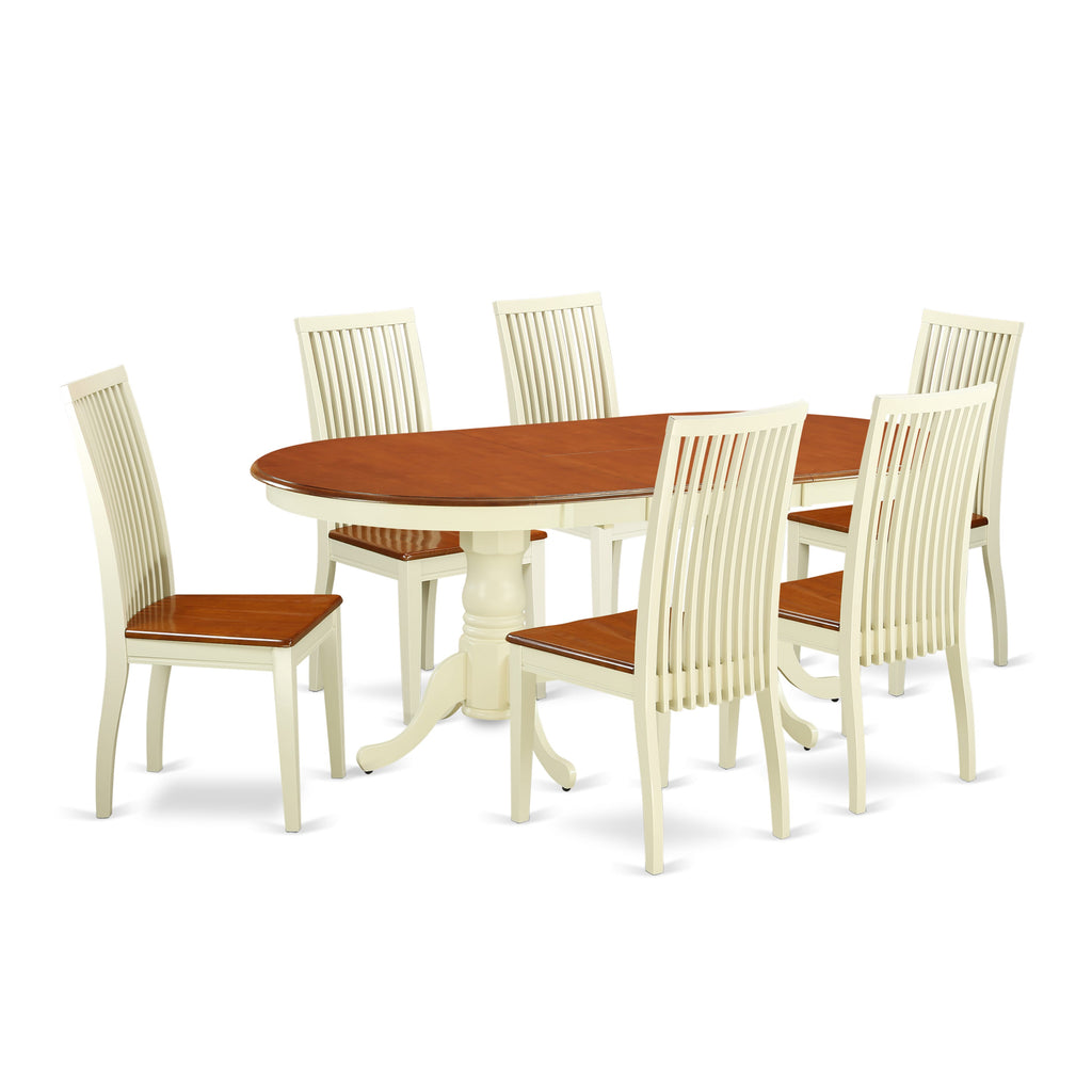 PLIP7-8HX-V 7Pc Dining Ensemble Oval Table with Butterfly Extension & Six Chairs, Buttermilk Cherry Finish