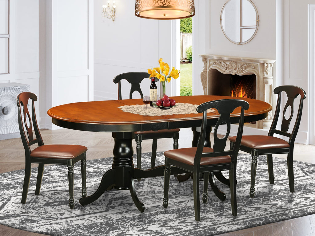 PLKE5-EC9-DK 5 Piece Dining Set with Extendable Oval Table & 4 Black Cherry Faux Leather Seats