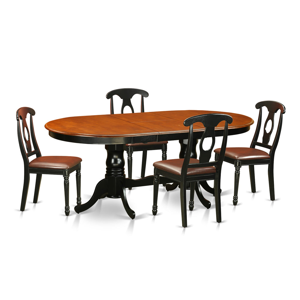 PLKE5-EC9-DK 5 Piece Dining Set with Extendable Oval Table & 4 Black Cherry Faux Leather Seats