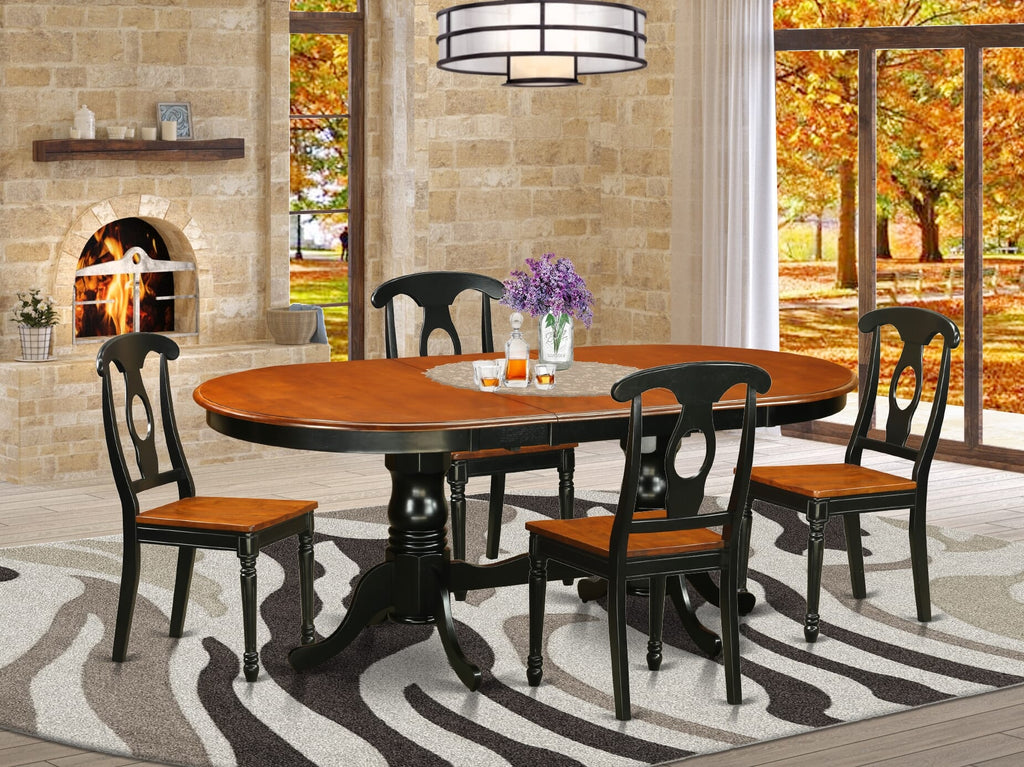 PLKE5-HZ6-8 Wooden Dining Ensemble 5-Piece Set with Oval Table & Butterfly Extension, Black & Cherry