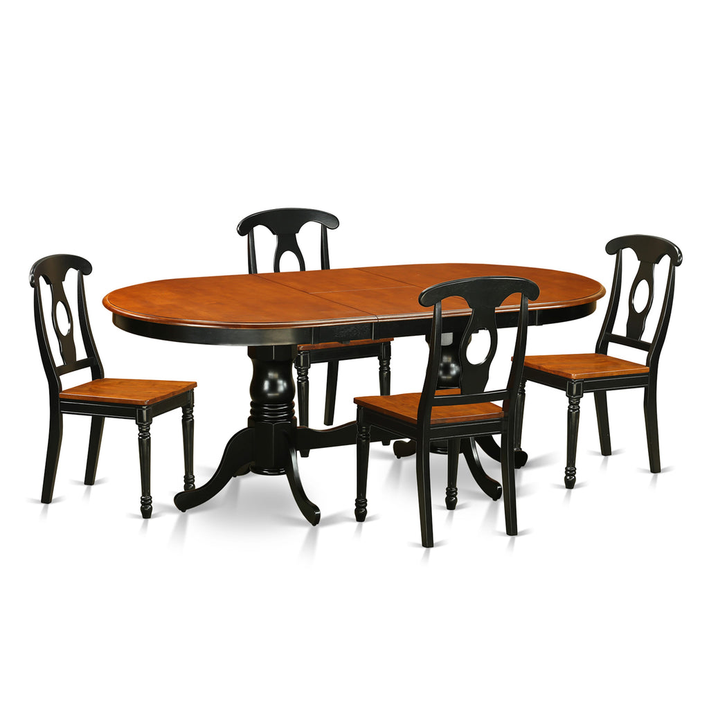 PLKE5-HZ6-8 Wooden Dining Ensemble 5-Piece Set with Oval Table & Butterfly Extension, Black & Cherry