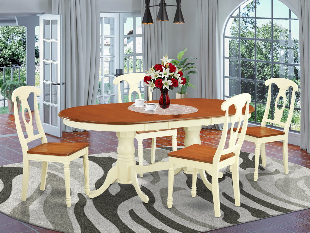 PLKE5-N3Z-8 Elegant 5-Piece Set with Oval Extendable Table and 4 Dining Chairs, Buttermilk & Cherry, 42x78