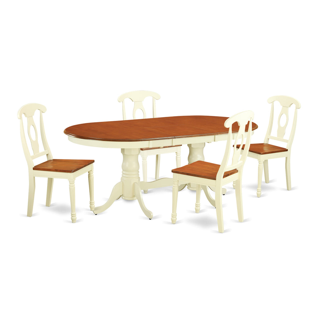 PLKE5-N3Z-8 Elegant 5-Piece Set with Oval Extendable Table and 4 Dining Chairs, Buttermilk & Cherry, 42x78