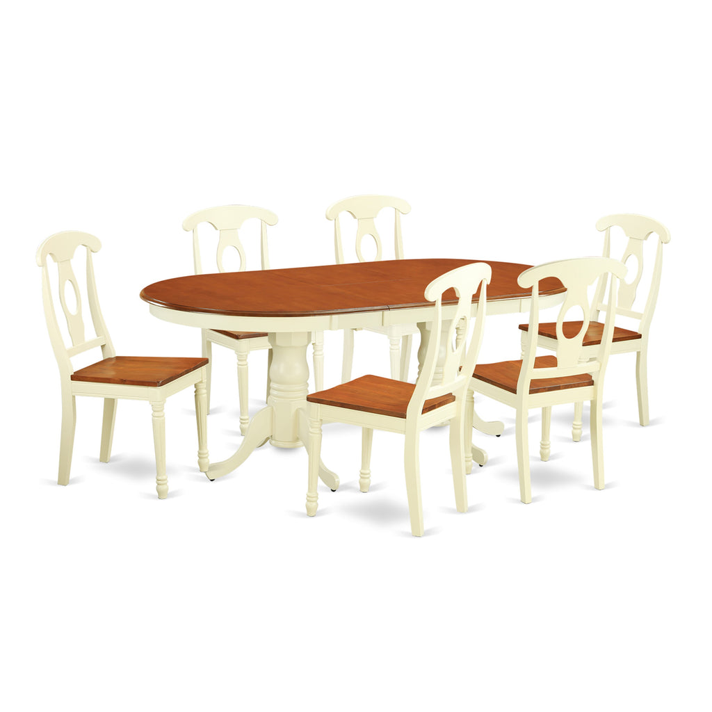 PLKE7-978-L Deluxe 7-Piece Oval Dining Set with Butterfly-Leaf Table and Six Chairs, Buttermilk & Cherry 42x78