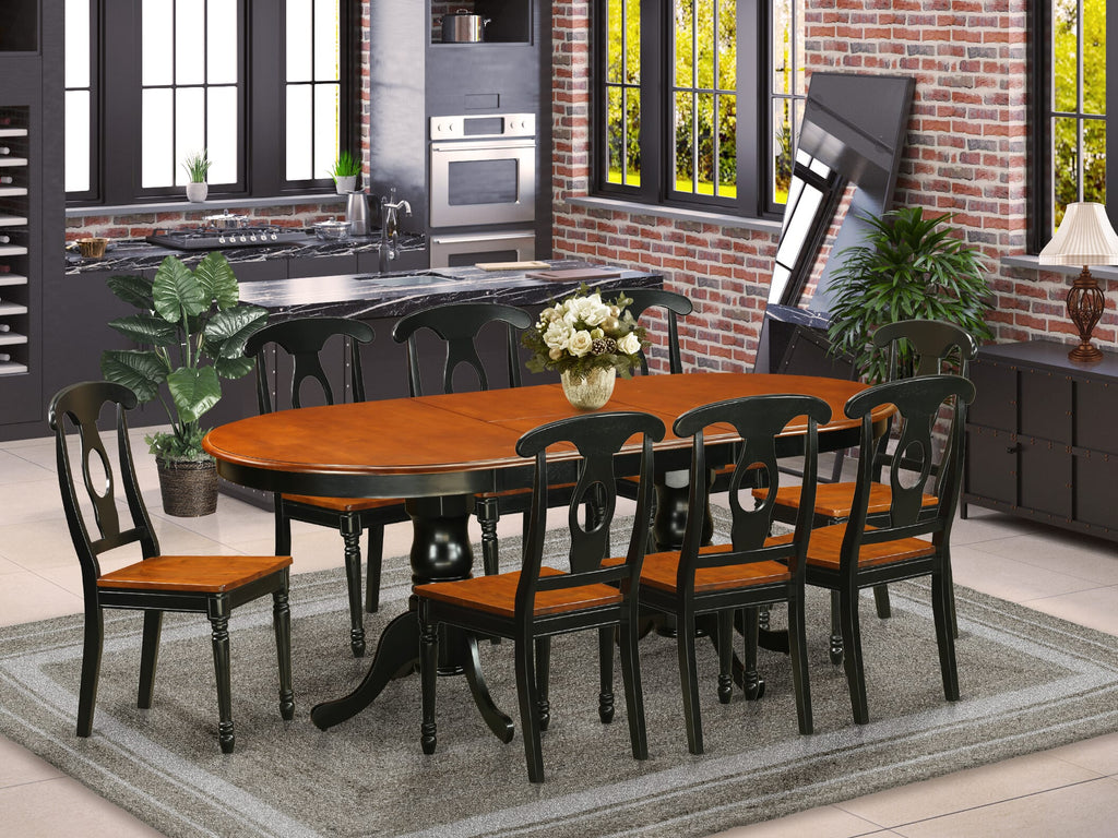 PLKE9-X2Y-6 Elegant 9-Piece Set with Oval Table & 8 Chairs Black & Cherry Finish, Butterfly Leaf Dining