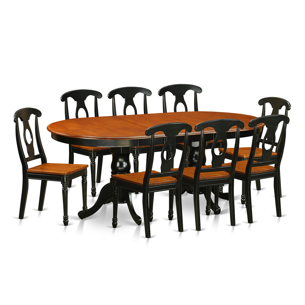 PLKE9-X2Y-6 Elegant 9-Piece Set with Oval Table & 8 Chairs Black & Cherry Finish, Butterfly Leaf Dining