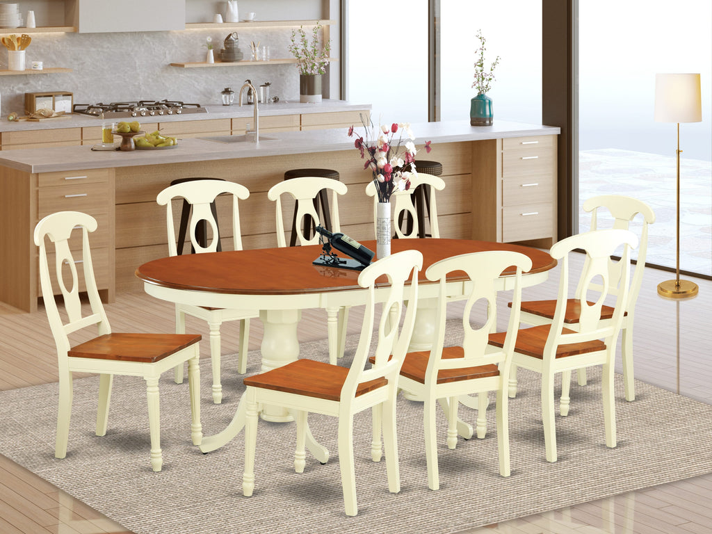 PLKE9-VEF-N 9-Piece Oval Dining Set with Butterfly Extension & 8 Chairs, Buttermilk & Cherry Finish, 42x78