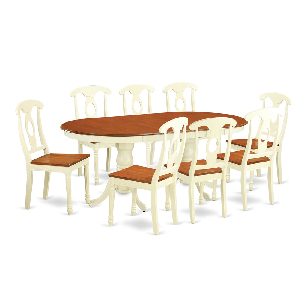 PLKE9-VEF-N 9-Piece Oval Dining Set with Butterfly Extension & 8 Chairs, Buttermilk & Cherry Finish, 42x78