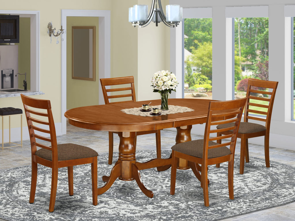 PLML5-8SA-J Delightful 5-Piece Dining Ensemble with Butterfly Leaf Table and Upholstered Chairs, 42x78, Versatile Brown