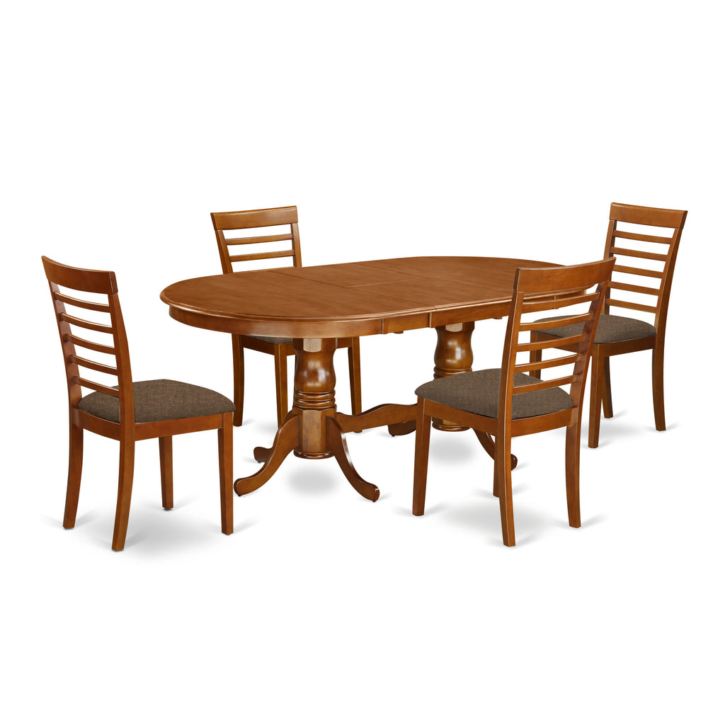 PLML5-8SA-J Delightful 5-Piece Dining Ensemble with Butterfly Leaf Table and Upholstered Chairs, 42x78, Versatile Brown