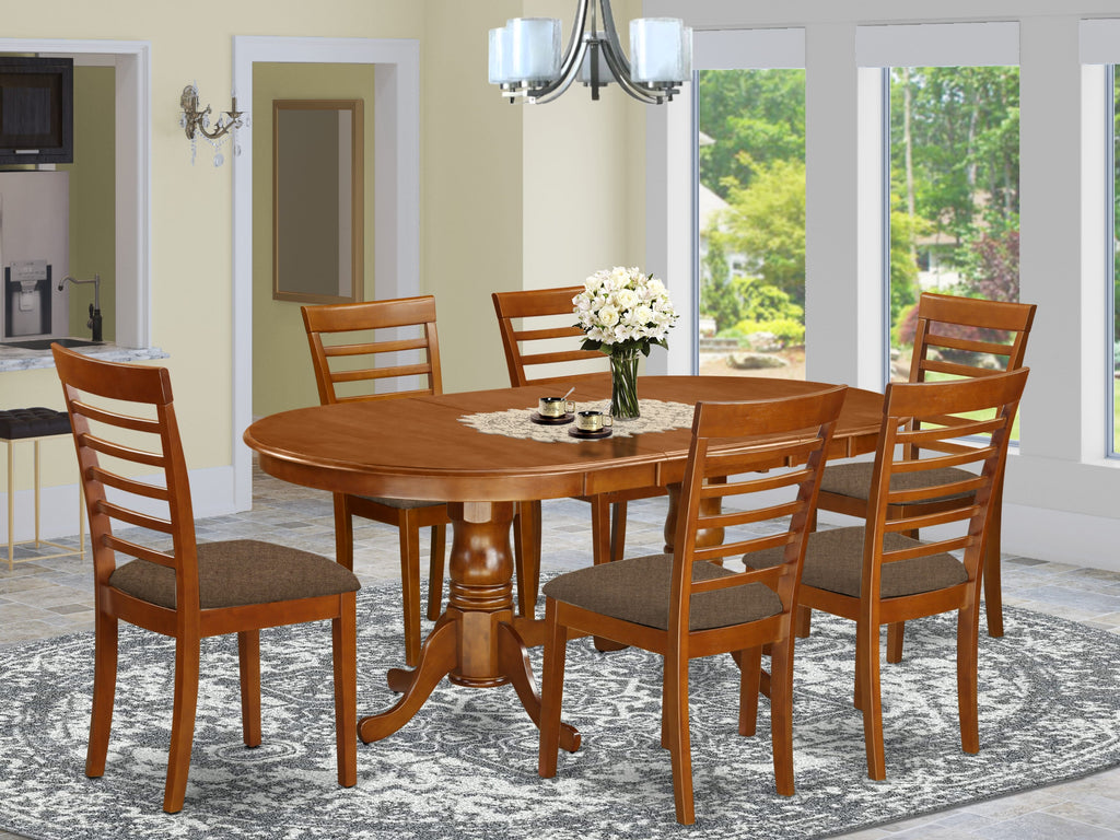 PLML7-6GF-8 Stylish 7-Piece Dining Ensemble Featuring Oval Table with Extendable Leaf & Six Comfy Linen Chairs