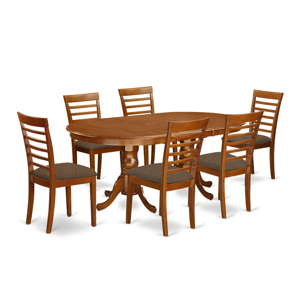 PLML7-6GF-8 Stylish 7-Piece Dining Ensemble Featuring Oval Table with Extendable Leaf & Six Comfy Linen Chairs