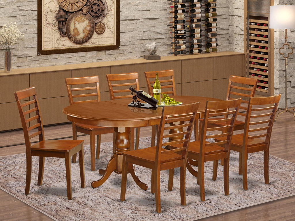 PLML9-LHH-M Saddle Brown 9-Piece Dining Ensemble with Oval Extendable Table & 8 Chairs