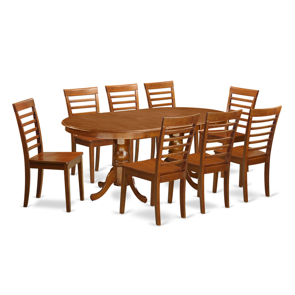 PLML9-LHH-M Saddle Brown 9-Piece Dining Ensemble with Oval Extendable Table & 8 Chairs