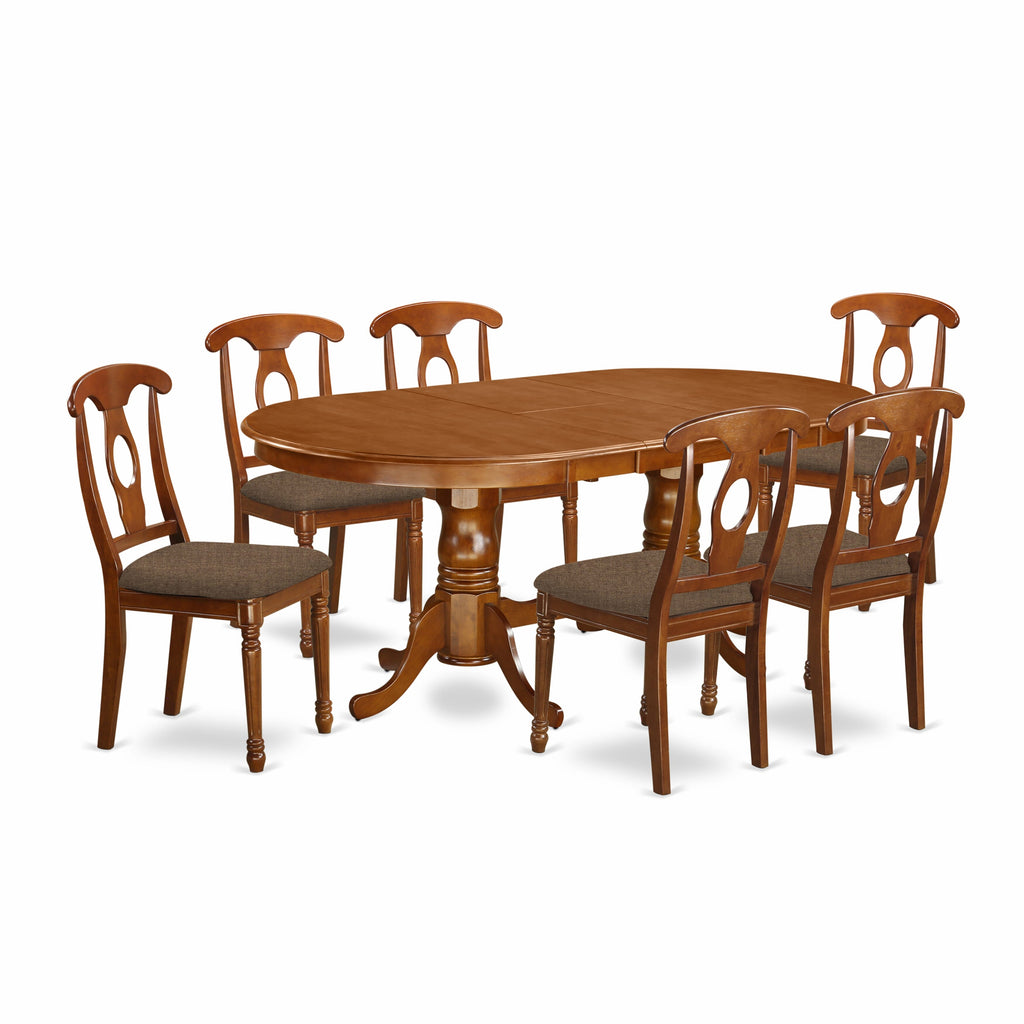PLNA7-W0B-P 7-Piece Dining Set with Extending Oval Table & 6 Upholstered Chairs, Rich Bronzed Finish, 42x78