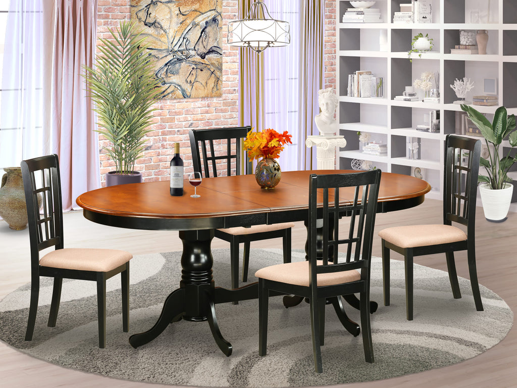 PLNI5-YAV-E Fabulous 5-Piece Set Oval Table & 4 Linen Chairs with Butterfly Feature 42x78 in Elegant Black Cherry