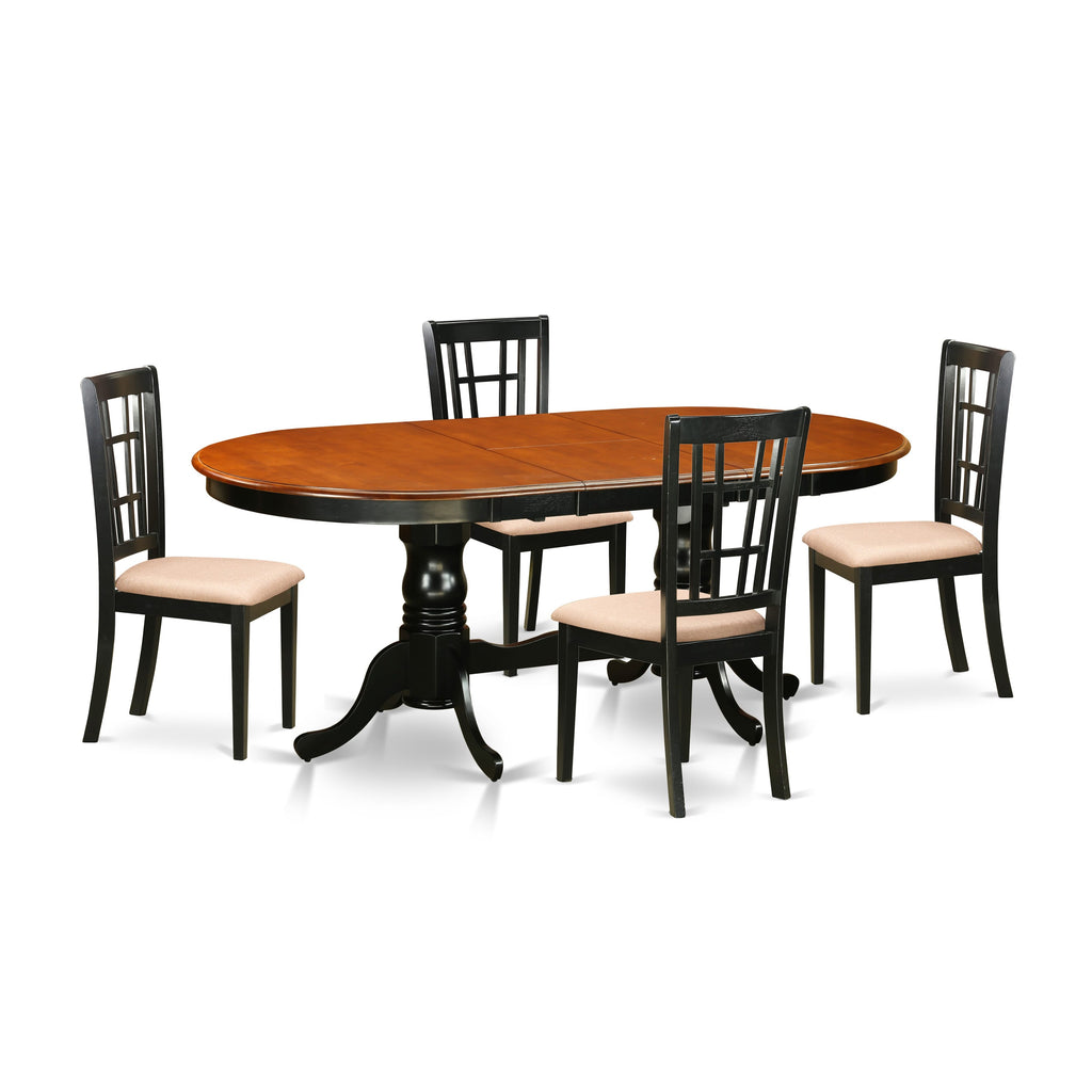 PLNI5-YAV-E Fabulous 5-Piece Set Oval Table & 4 Linen Chairs with Butterfly Feature 42x78 in Elegant Black Cherry