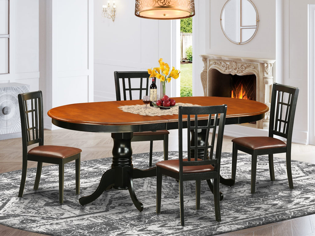 PLNI5-8BZ-AH 5-Piece Oval Dining Set with Expandable Leaf and Four Faux Leather Chairs for Cozy Kitchen Spaces
