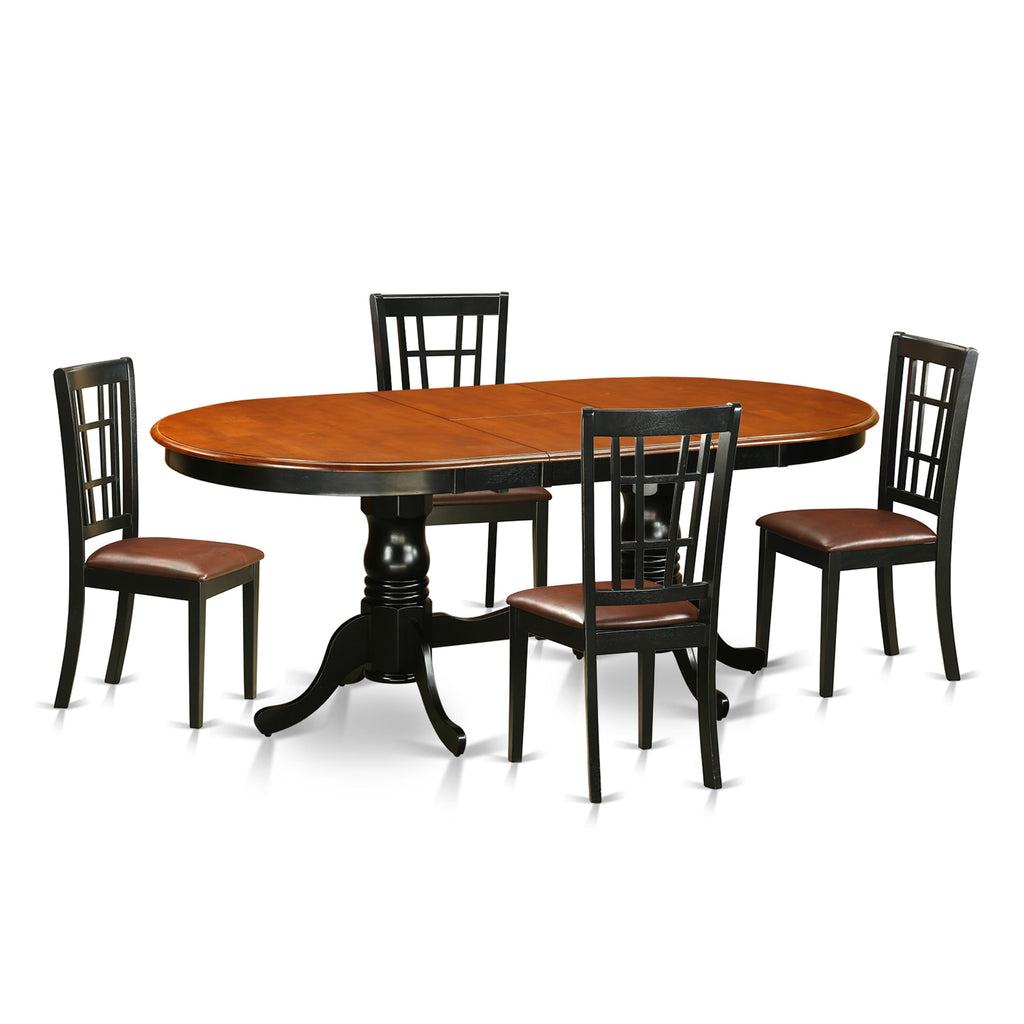 PLNI5-8BZ-AH 5-Piece Oval Dining Set with Expandable Leaf and Four Faux Leather Chairs for Cozy Kitchen Spaces