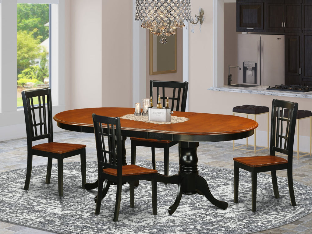 PLNI5-9VK-K 5-Piece Dining Ensemble Oval Expandable Table & 4 Chairs, Black and Cherry, 42x78