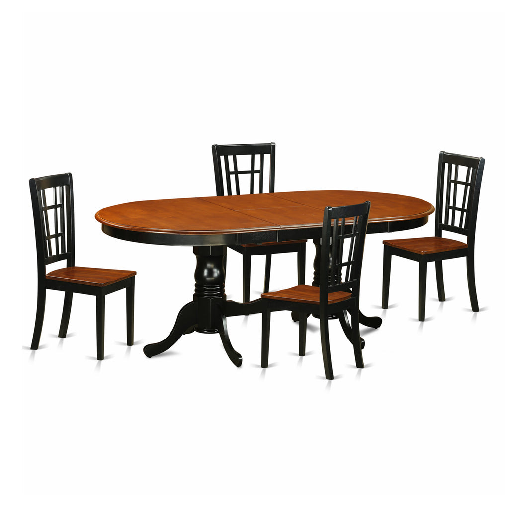 PLNI5-9VK-K 5-Piece Dining Ensemble Oval Expandable Table & 4 Chairs, Black and Cherry, 42x78